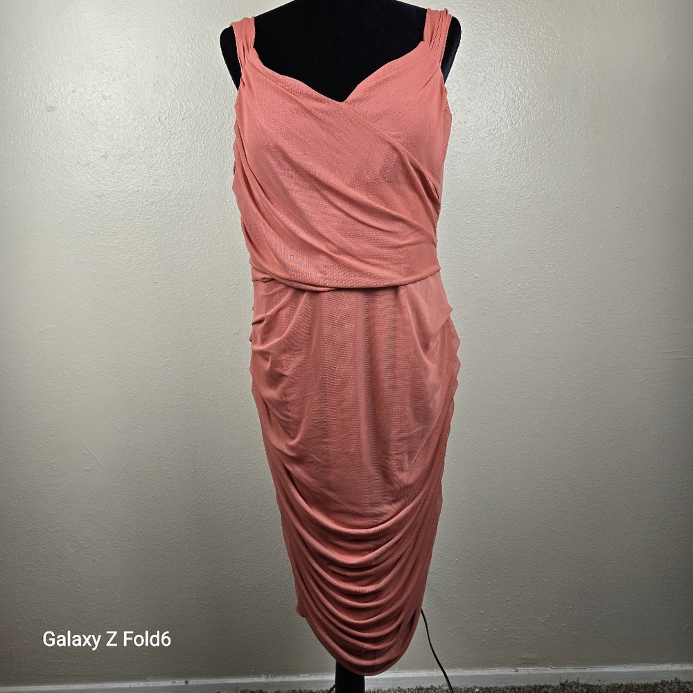 Express Women’s XL Coral Ruched Sleeveless Bodycon‎ Cocktail Dress Lined